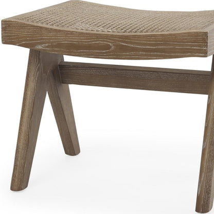 22" Brown Solid Wood and Cane Stool