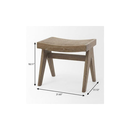 22" Brown Solid Wood and Cane Stool