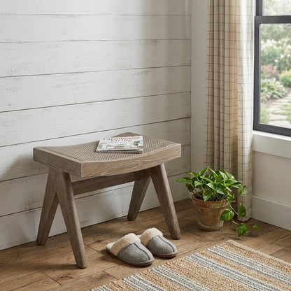 22" Brown Solid Wood and Cane Stool
