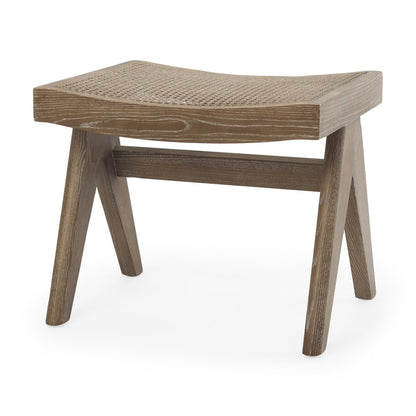 22" Brown Solid Wood and Cane Stool