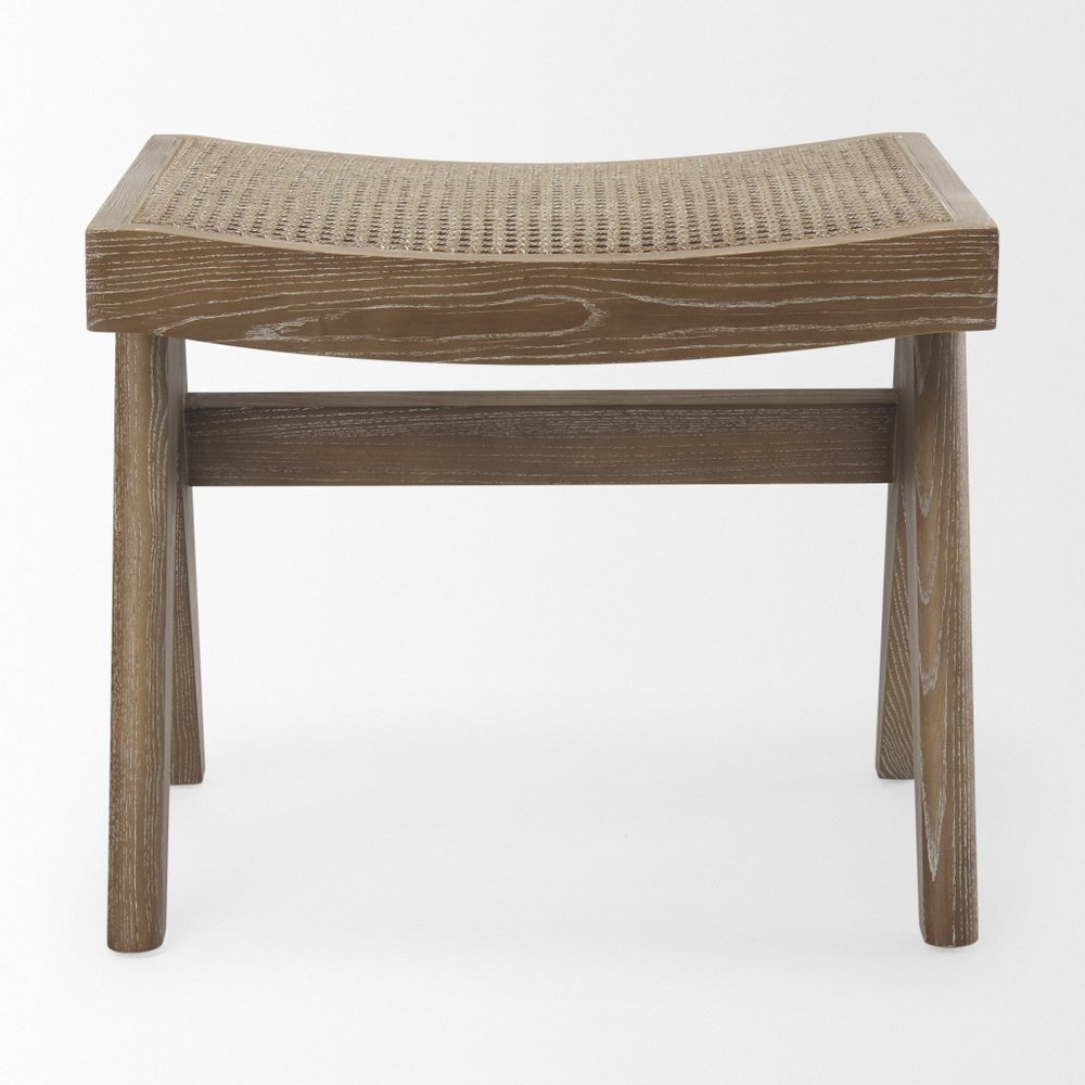 22" Brown Solid Wood and Cane Stool
