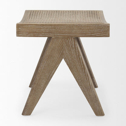 22" Brown Solid Wood and Cane Stool
