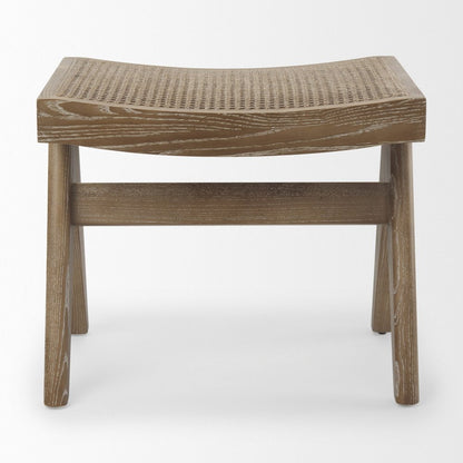 22" Brown Solid Wood and Cane Stool