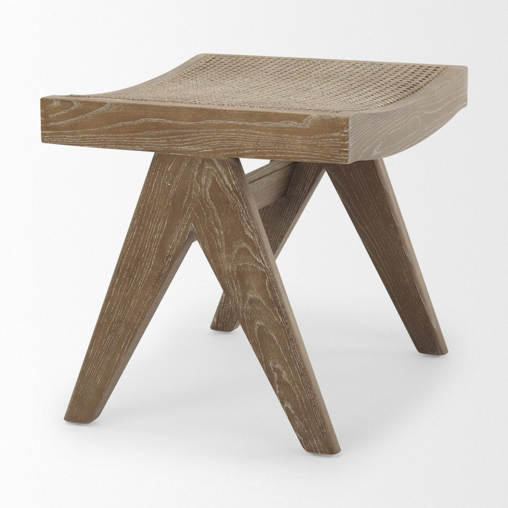 22" Brown Solid Wood and Cane Stool