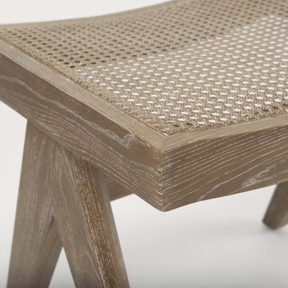 22" Brown Solid Wood and Cane Stool