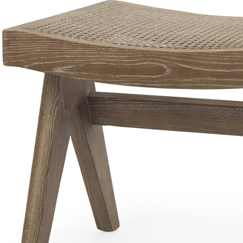 22" Brown Solid Wood and Cane Stool
