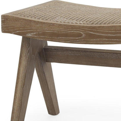 22" Brown Solid Wood and Cane Stool