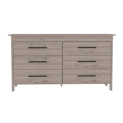 59" Light Gray Wood Six Drawer Double Dresser