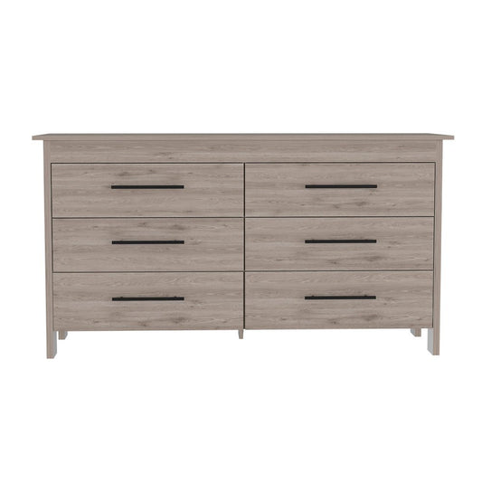 59" Light Gray Wood Six Drawer Double Dresser