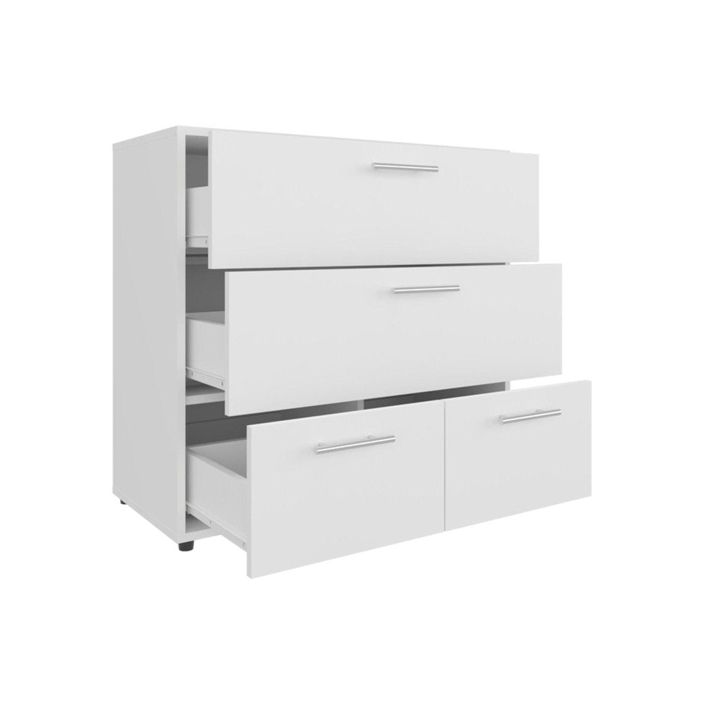 24" White Wood Three Drawer Double Dresser