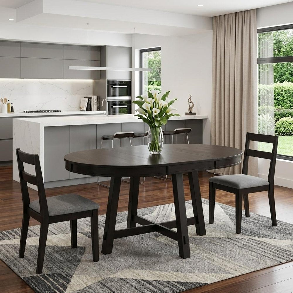 58" Espresso Wood Removable Leaf Oval Extendable Dining Table