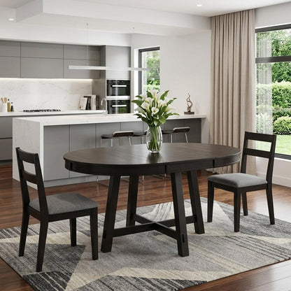 58" Espresso Wood Removable Leaf Oval Extendable Dining Table