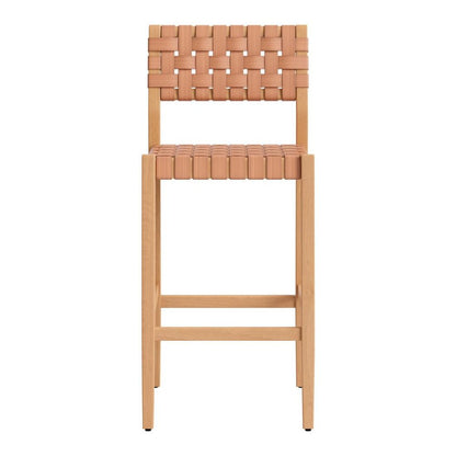 30" Brown Solid Wood Low Back Outdoor Bar Height Chair