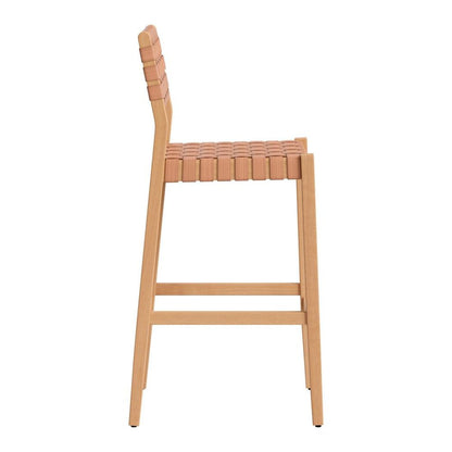 30" Brown Solid Wood Low Back Outdoor Bar Height Chair