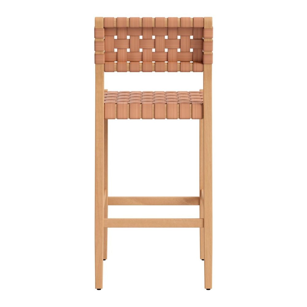 30" Brown Solid Wood Low Back Outdoor Bar Height Chair