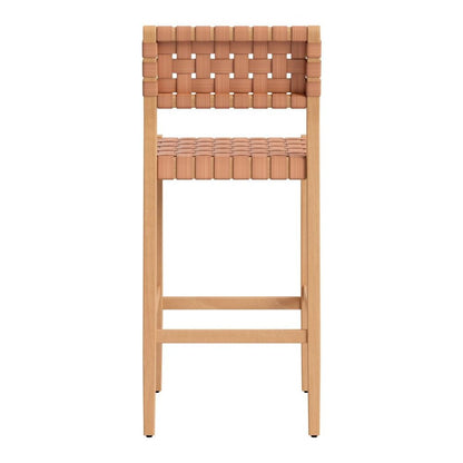 30" Brown Solid Wood Low Back Outdoor Bar Height Chair