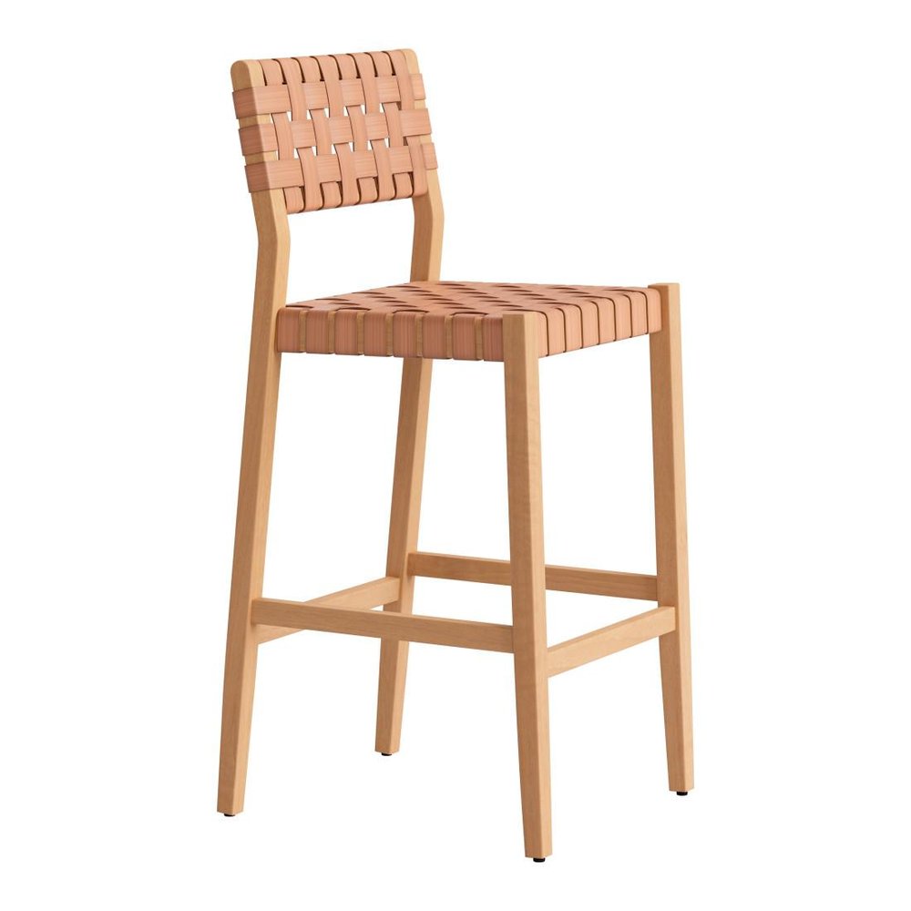 30" Brown Solid Wood Low Back Outdoor Bar Height Chair