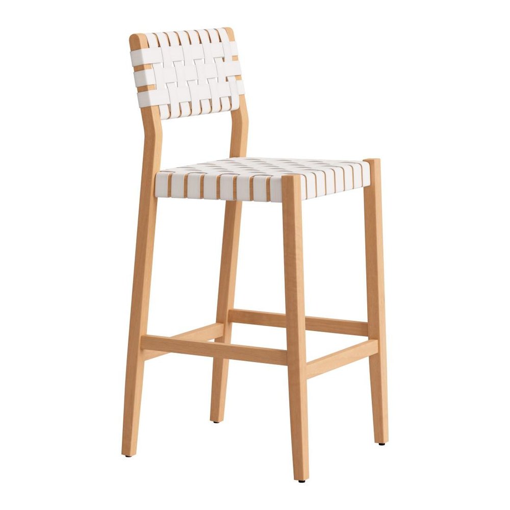 30" White Solid Wood Low Back Outdoor Bar Height Chair