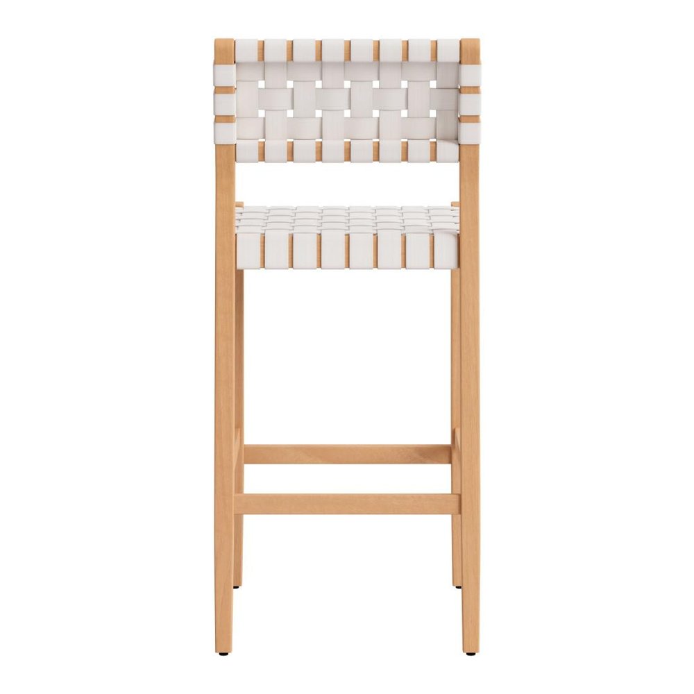 30" White Solid Wood Low Back Outdoor Bar Height Chair