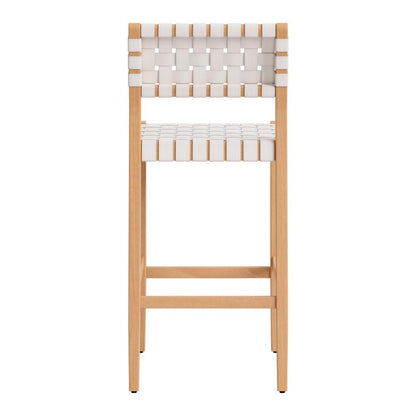 30" White Solid Wood Low Back Outdoor Bar Height Chair