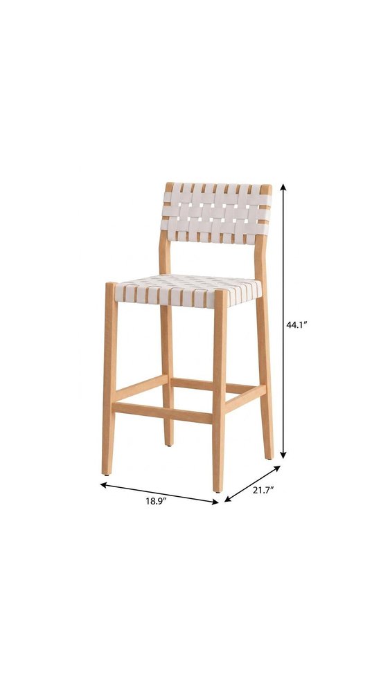 30" White Solid Wood Low Back Outdoor Bar Height Chair