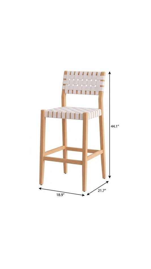 30" White Solid Wood Low Back Outdoor Bar Height Chair