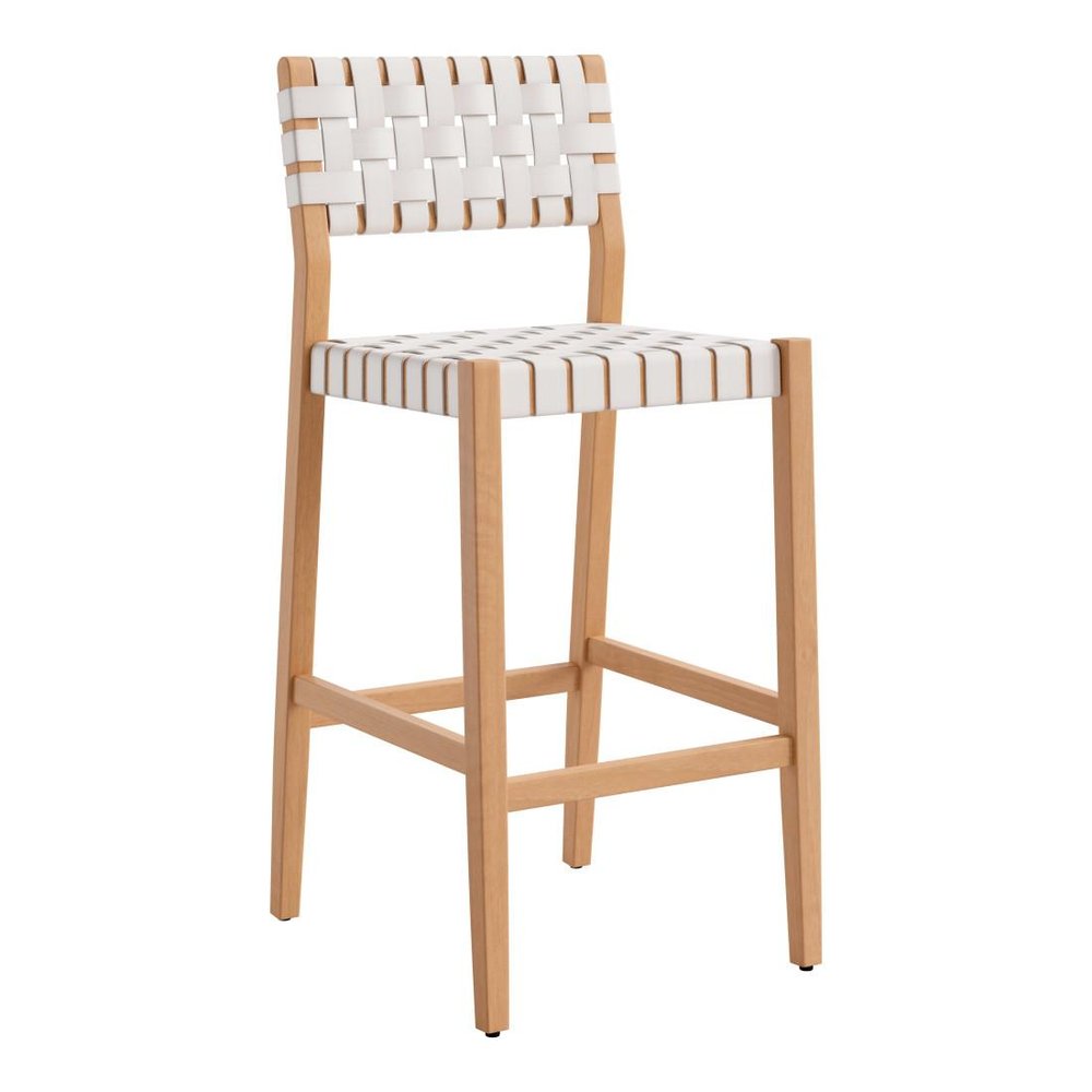30" White Solid Wood Low Back Outdoor Bar Height Chair