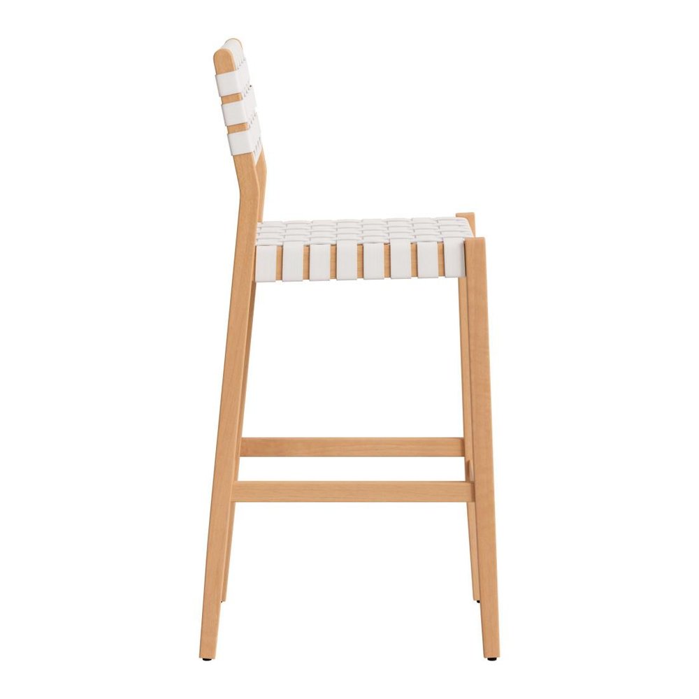 30" White Solid Wood Low Back Outdoor Bar Height Chair