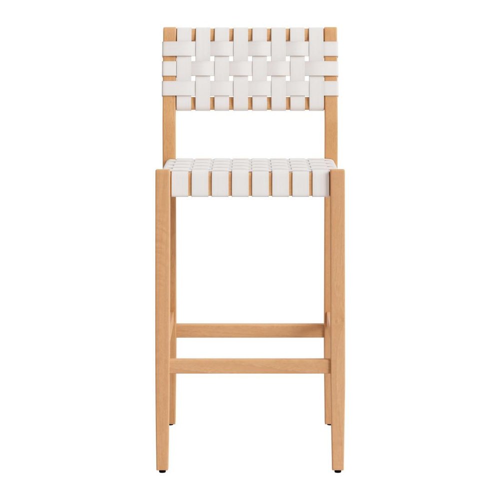30" White Solid Wood Low Back Outdoor Bar Height Chair