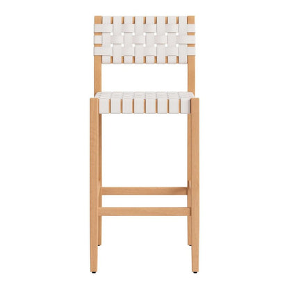 30" White Solid Wood Low Back Outdoor Bar Height Chair