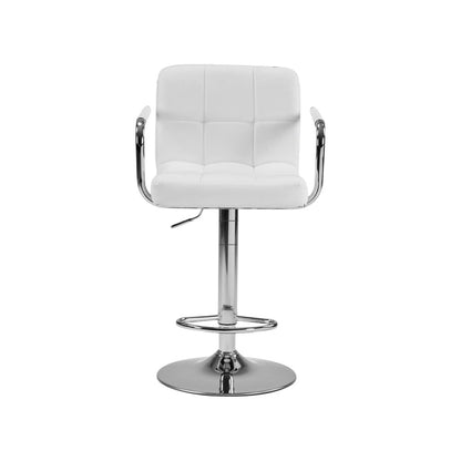 Set of Two White And Silver Faux Leather And Steel Adjustable Height Swivel Bar Chairs