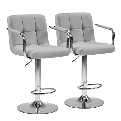 Set of Two White And Silver Faux Leather And Steel Adjustable Height Swivel Bar Chairs