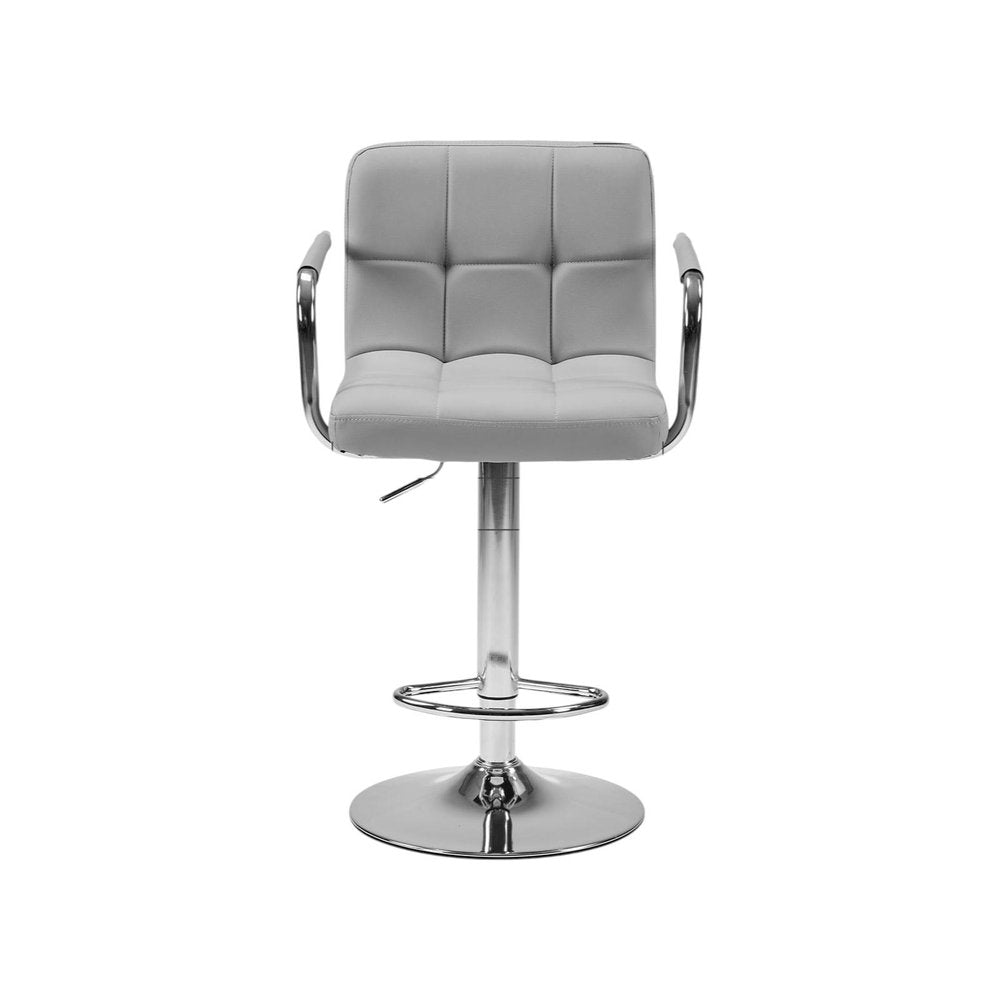 Set of Two White And Silver Faux Leather And Steel Adjustable Height Swivel Bar Chairs