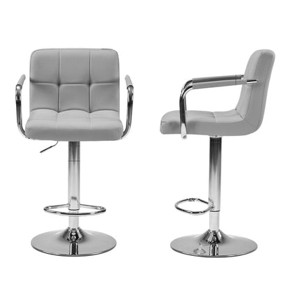 Set of Two White And Silver Faux Leather And Steel Adjustable Height Swivel Bar Chairs