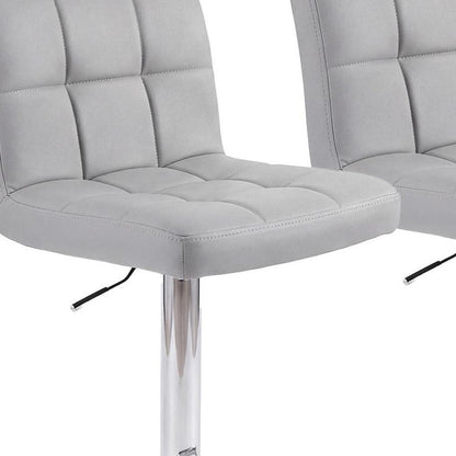 Set of Two Gray And Silver Faux Leather And Steel Low Back Adjustable Height Swivel Bar Chairs