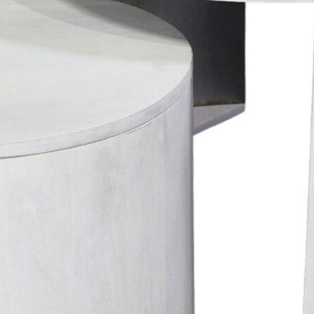 Set Of Two White Solid Wood Round Solid Nested Coffee Tables