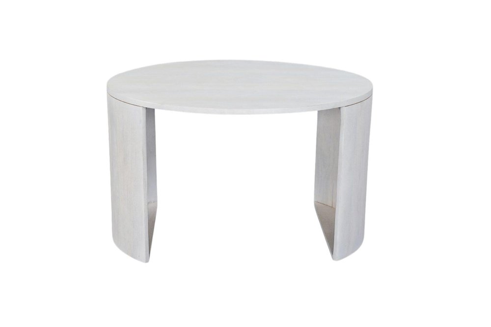 Set Of Two White Solid Wood Round Solid Nested Coffee Tables