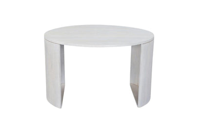 Set Of Two White Solid Wood Round Solid Nested Coffee Tables