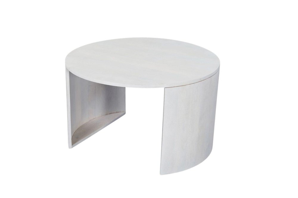 Set Of Two White Solid Wood Round Solid Nested Coffee Tables