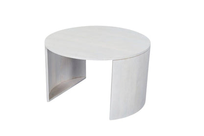 Set Of Two White Solid Wood Round Solid Nested Coffee Tables