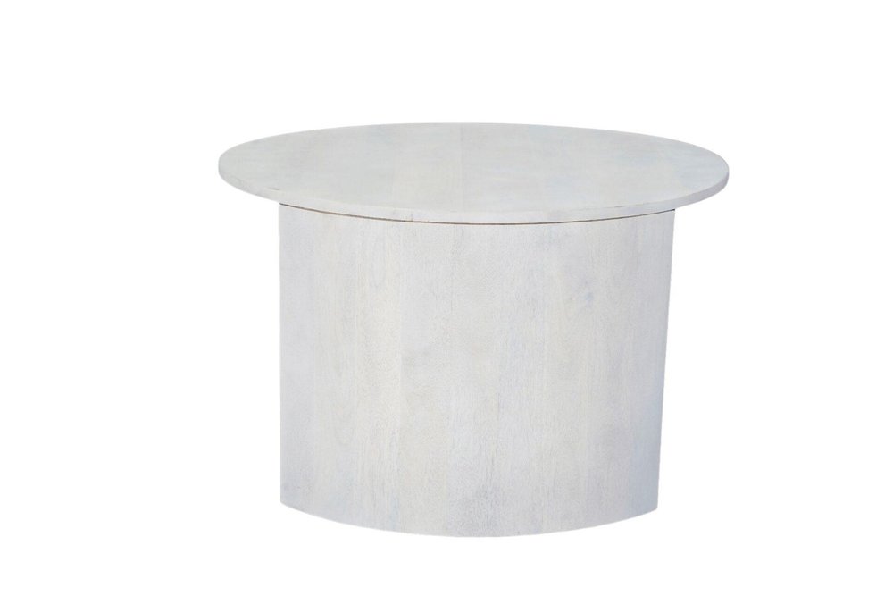 Set Of Two White Solid Wood Round Solid Nested Coffee Tables