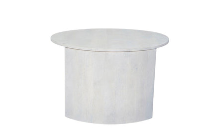 Set Of Two White Solid Wood Round Solid Nested Coffee Tables