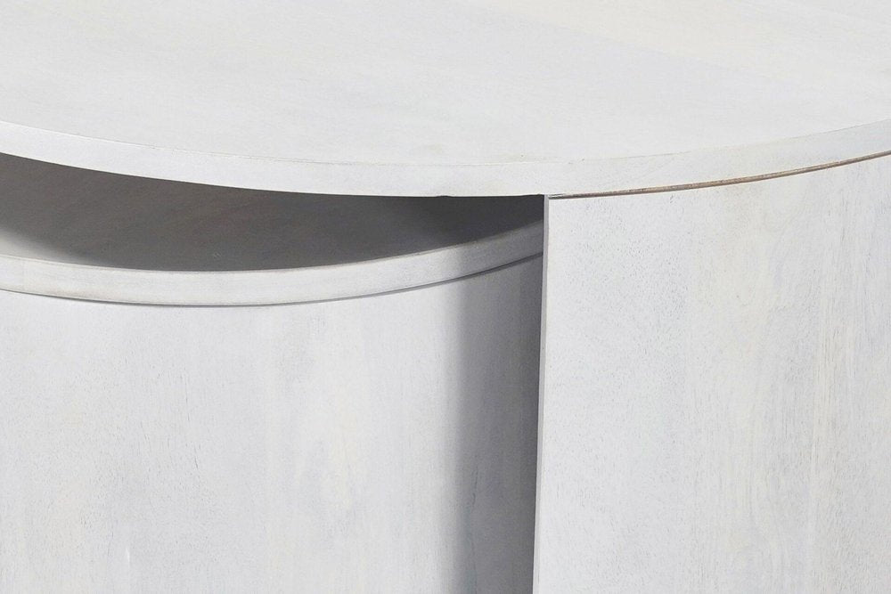 Set Of Two White Solid Wood Round Solid Nested Coffee Tables