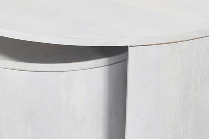Set Of Two White Solid Wood Round Solid Nested Coffee Tables