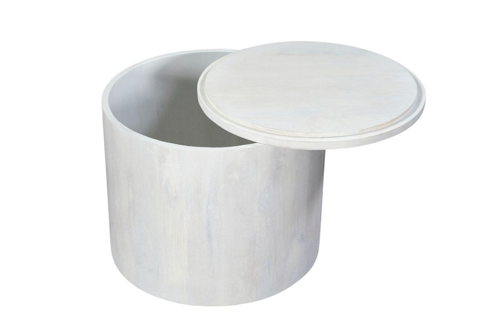 Set Of Two White Solid Wood Round Solid Nested Coffee Tables