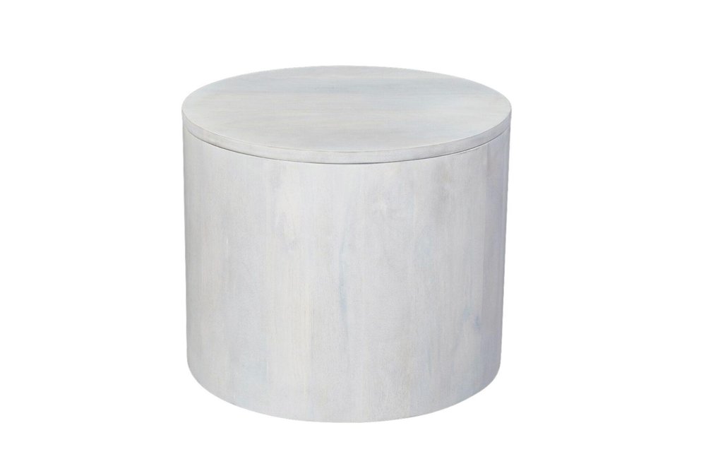 Set Of Two White Solid Wood Round Solid Nested Coffee Tables