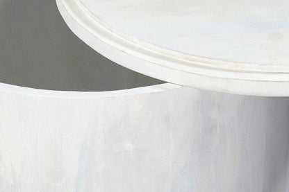 Set Of Two White Solid Wood Round Solid Nested Coffee Tables