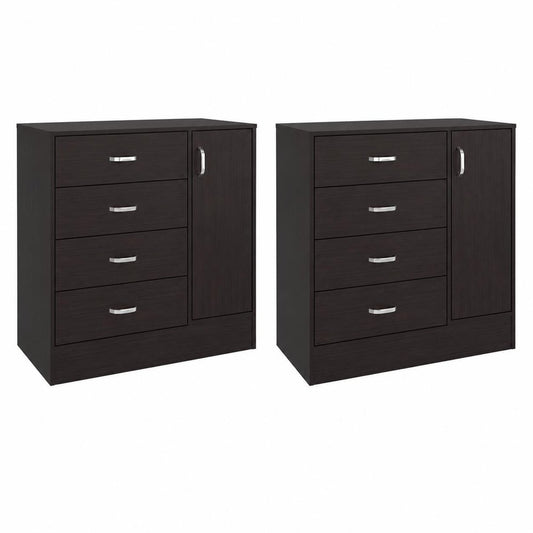 Set Of Two 31" Brown Wood Four Drawer Combo Dresser