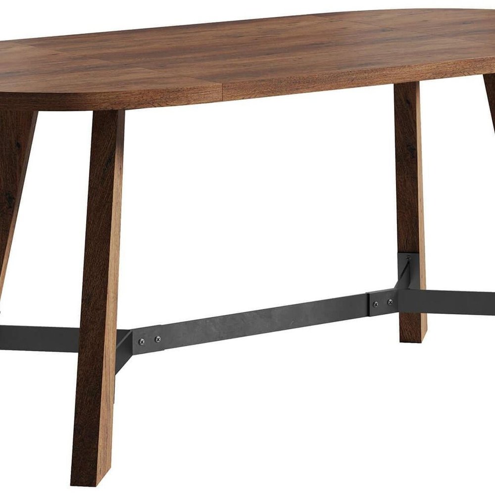 71" Brown and Black Wood Trestle Base Oval Dining Table