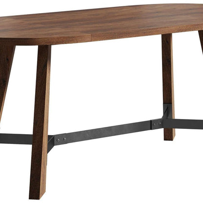 71" Brown and Black Wood Trestle Base Oval Dining Table